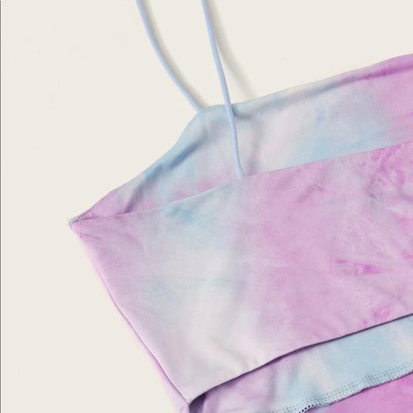 New Tie Dye Pink And Blue Bodycon Cut Out Back Dress - Picture 3 of 4